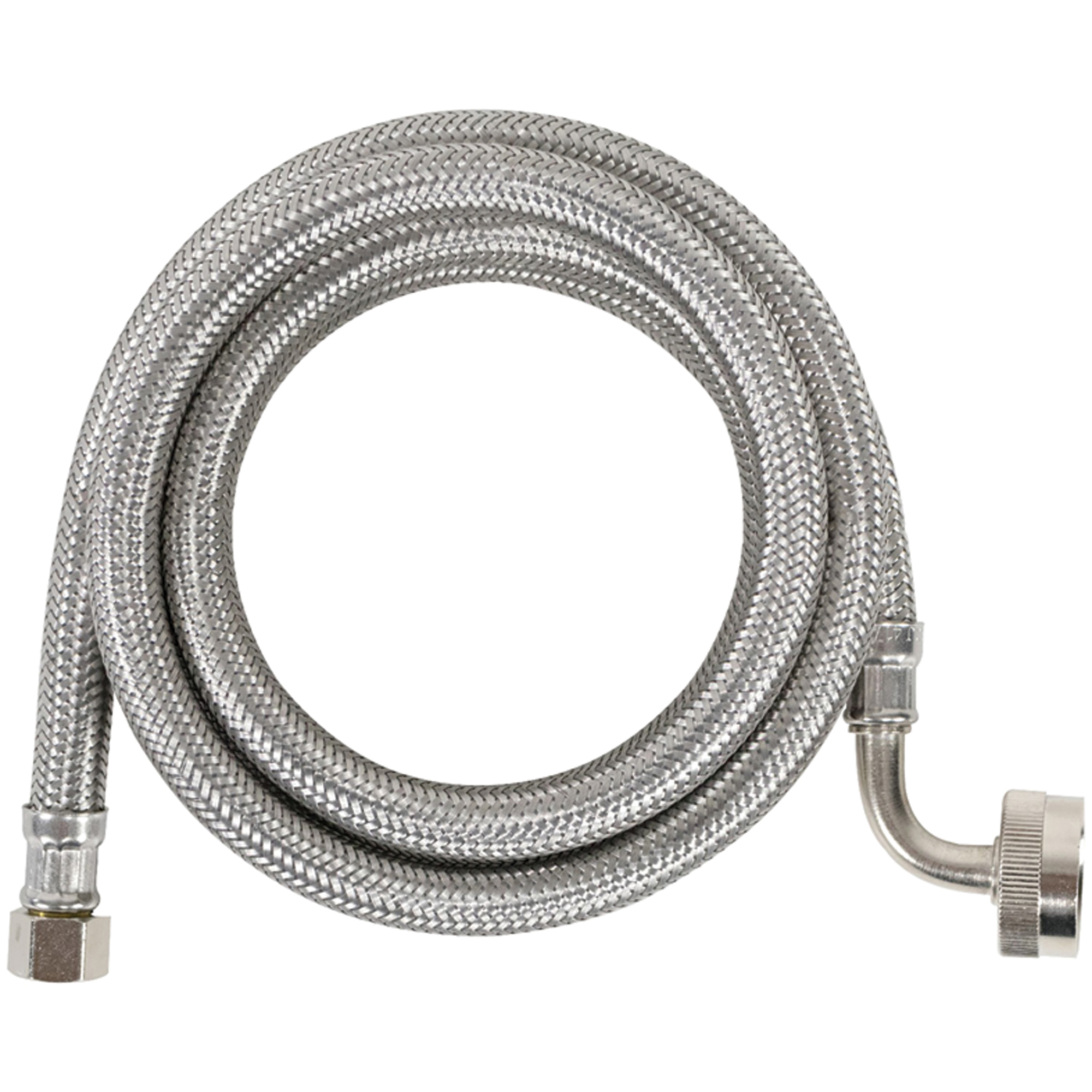Certified Appliance Accessories Braided Stainless Steel Dishwasher Connector with Curved Elbow — 6ft., 3/8in. FCM x 3/4in. FGH, Model# DW72SSL